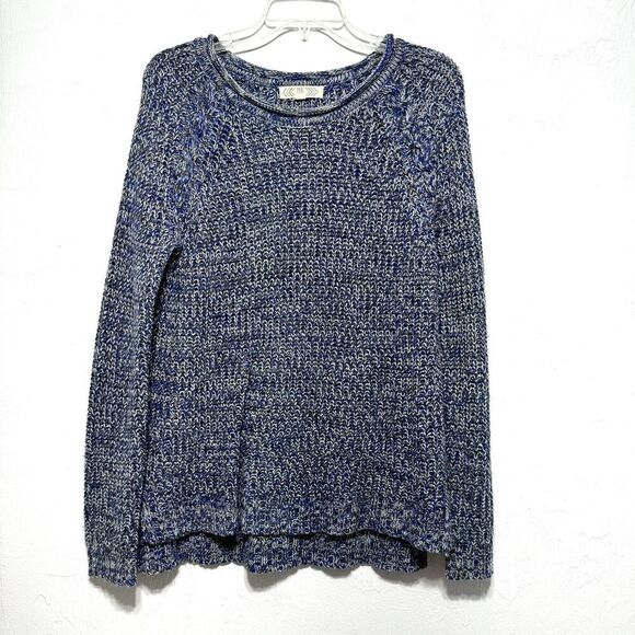 Pink Rose Sweater Blue Navy Variegated Knit Pull On Long Sleeve Women sz Medium - Picture 1 of 7